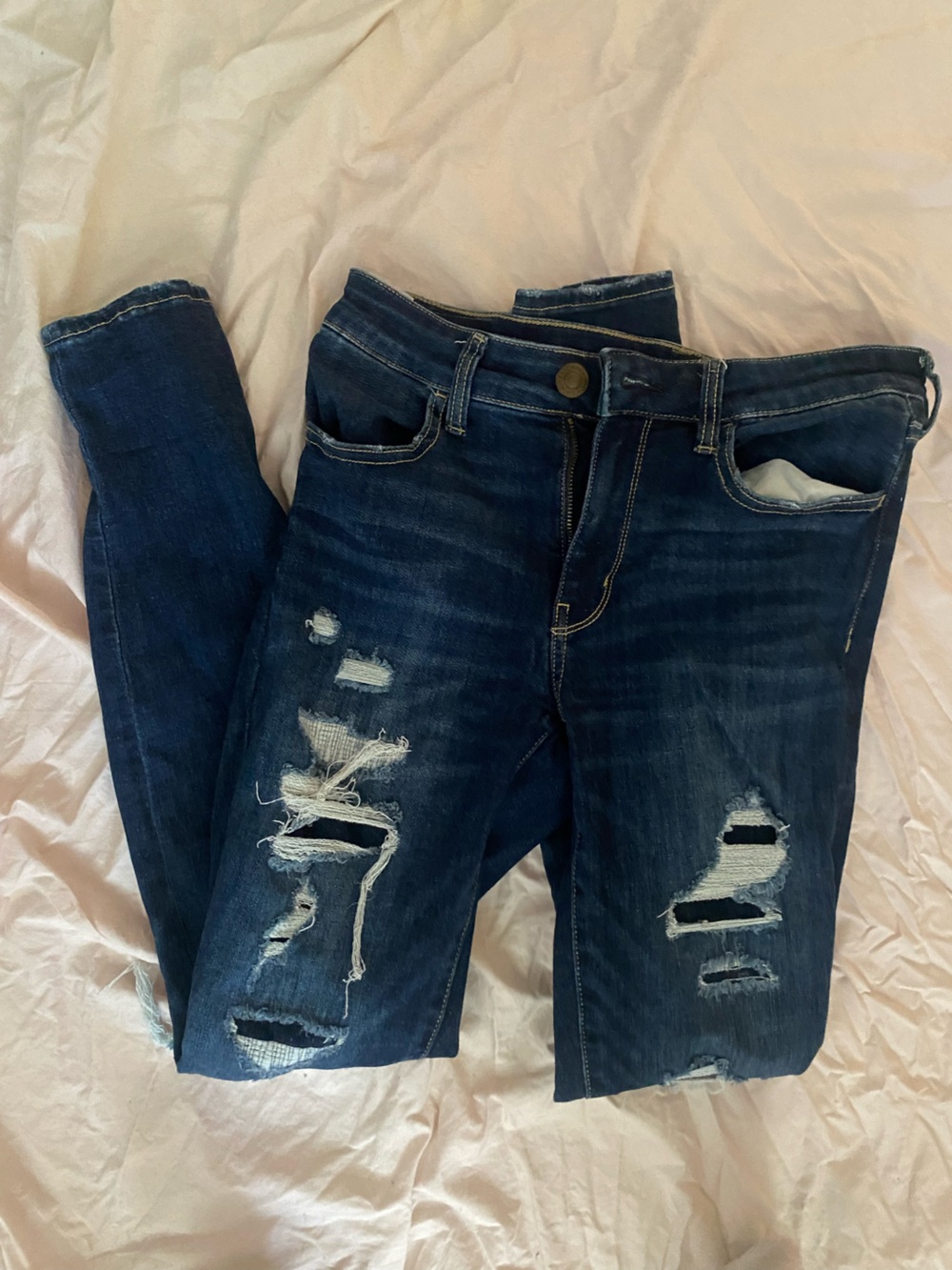 American Eagle Outfitters Dark Blue Ripped Skinny Jeans